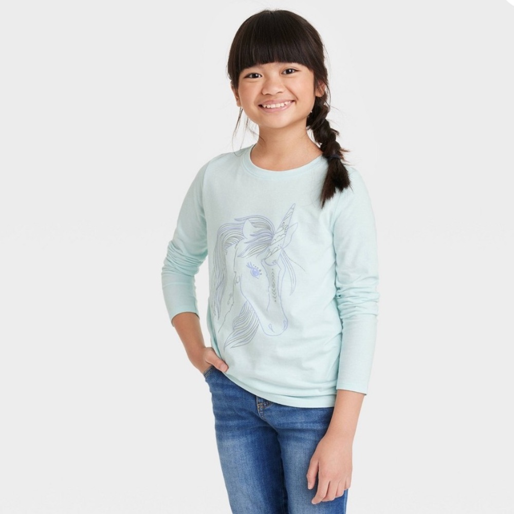Cat & Jack Turquoise Unicorn Long Sleeve Tee